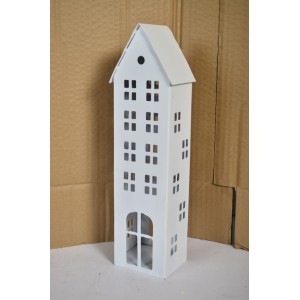 Kovový domeček na čajovou svíčku, bílý, 45x12,5x9 cm