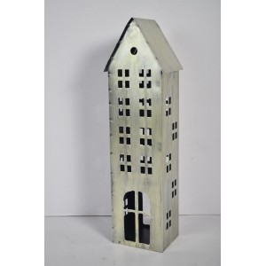 Kovový domeček na čajovou svíčku, champagne, 45x12,5x9 cm