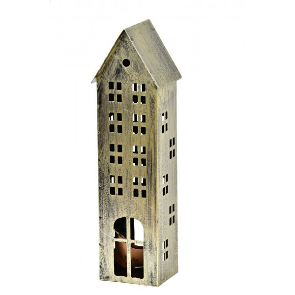 Kovový domeček na čajovou svíčku, champagne, 30x8,5x6 cm