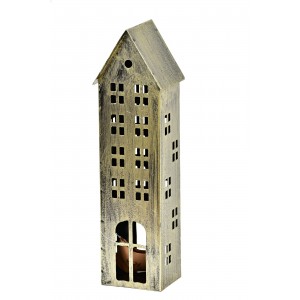 Kovový domeček na čajovou svíčku, champagne, 30x8,5x6 cm