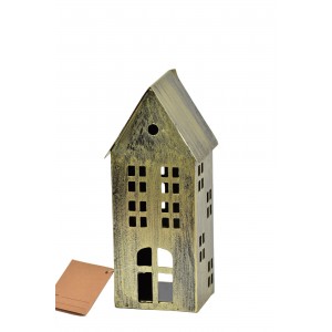 Kovový domeček na čajovou svíčku, champagne, 20x8,5x6 cm