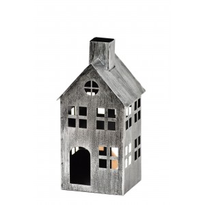 Kovový domeček na čajovou svíčku, stříbrný, 20,5x10x8 cm