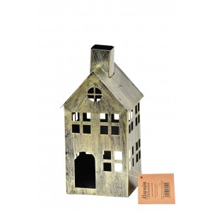 Kovový domeček na čajovou svíčku, champagne, 20,5x10x8 cm