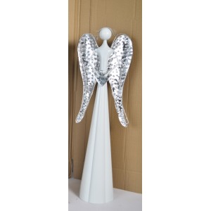 Plechový anděl Mary se stříbrnými křídly, LED, 53,5 cm