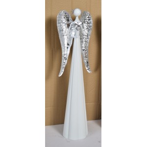 Plechový anděl Mary se stříbrnými křídly, 55 cm