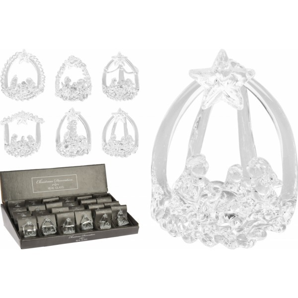 Skleněný betlém 5,5 cm, mix druhů, sada 24 ks