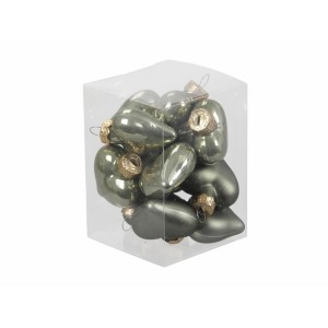 Skleněné baňky - srdíčka 4 cm, granite green, sada 12 ks