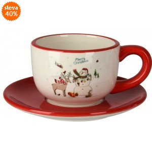 Vánoční hrnek s podtalířkem Sněhulák se sobem