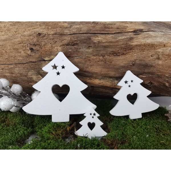 Dřevěné bílé stromečky, sada 20 ks, 3 velikosti