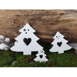 Dřevěné bílé stromečky, sada 20 ks, 3 velikosti
