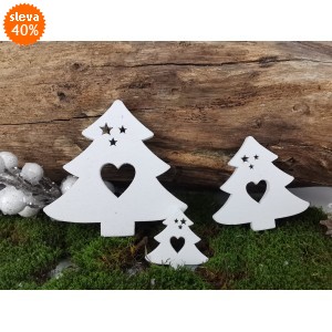 Dřevěné bílé stromečky, sada 20 ks, 3 velikosti