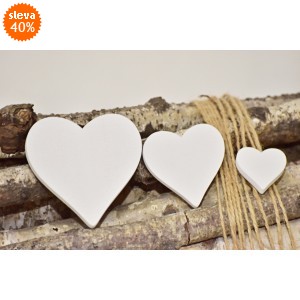Dřevěné srdce bílé, sada 20 ks