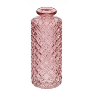 Skleněná váza růžová s mřížkou, 13x5,5 cm