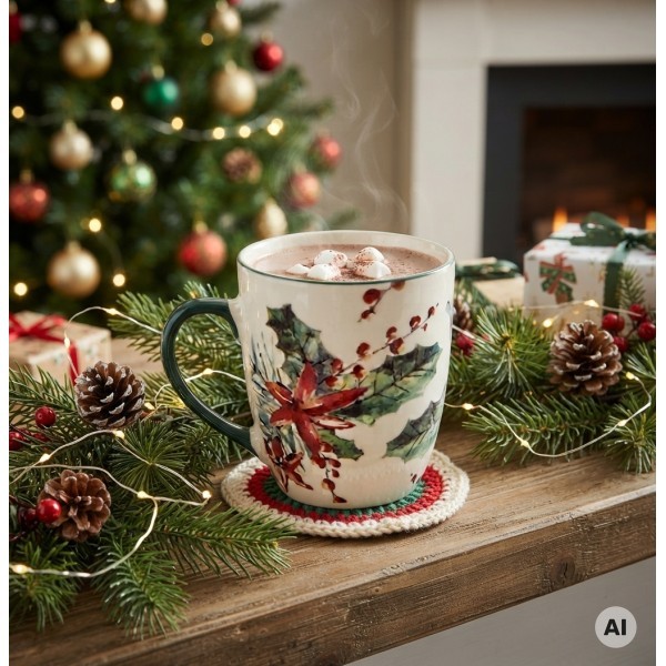 Porcelánový hrníček 350 ml, cesmína