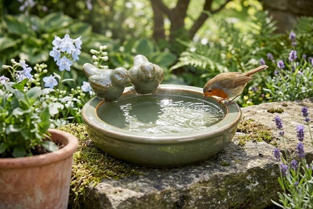 Keramické pítko pro ptáky Davina L – zelené 29 cm