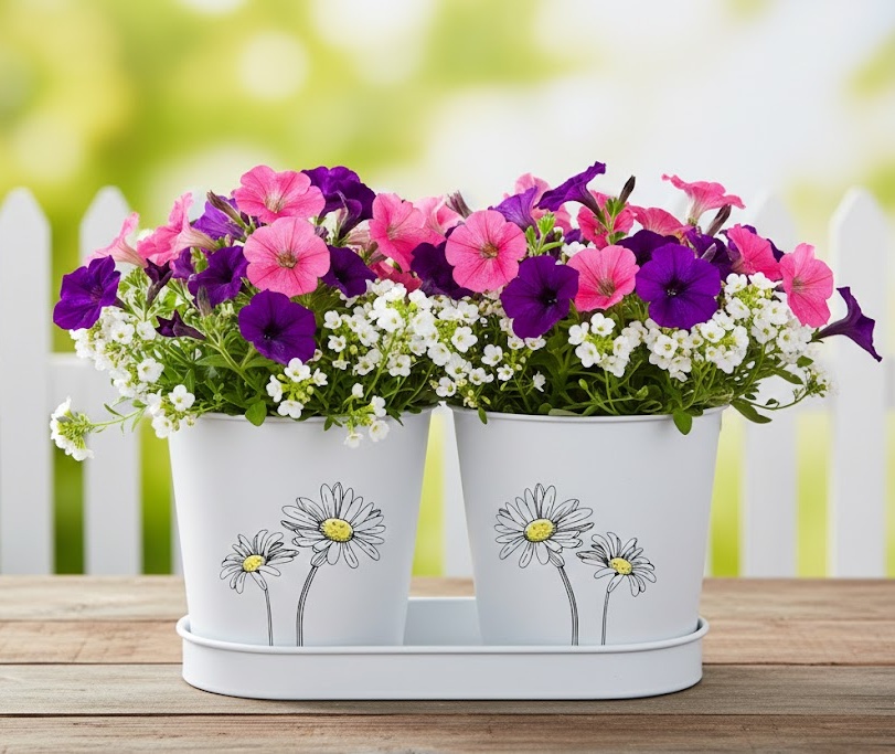 Plechové květináče s jemnými kytičkami