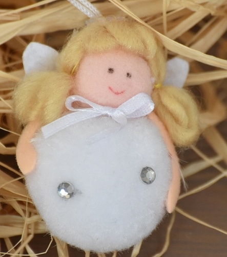 Látkový anděl bílý, 6,5 cm, sada 3 ks