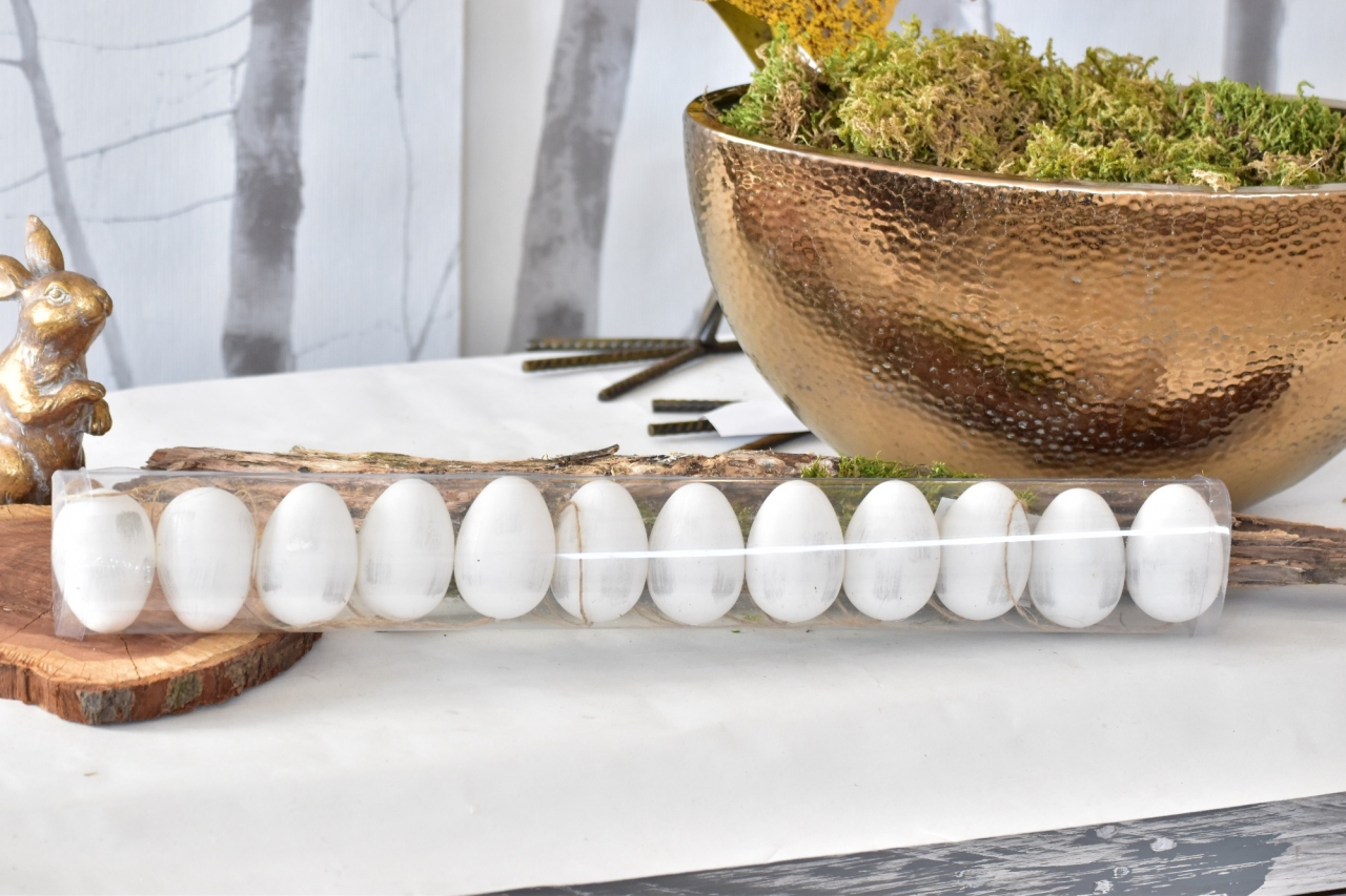 Plastová vajíčka na zavěšení, bílo-šedá s/12, 6 cm