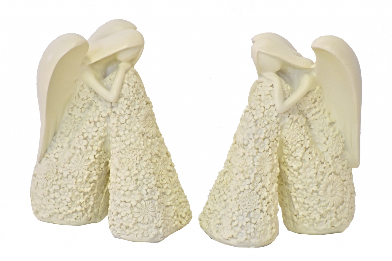 Sedící anděl Flo krémový 12,5 cm, mix druhů