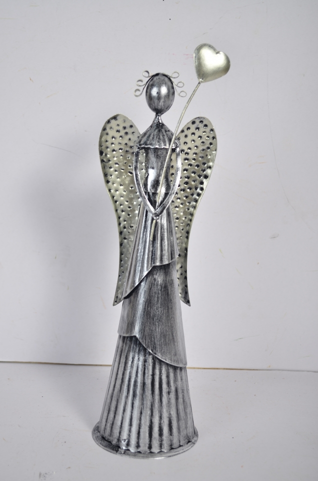 Plechový anděl Wave stříbrný-champagne se srdíčkem, 31 cm
