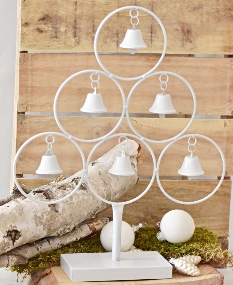 Kovový strom se zvonečky 42 cm, bílý