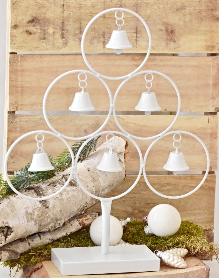 Kovový strom se zvonečky 42 cm, bílý