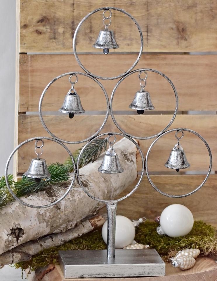 Kovový strom se zvonečky 42 cm, stříbrný