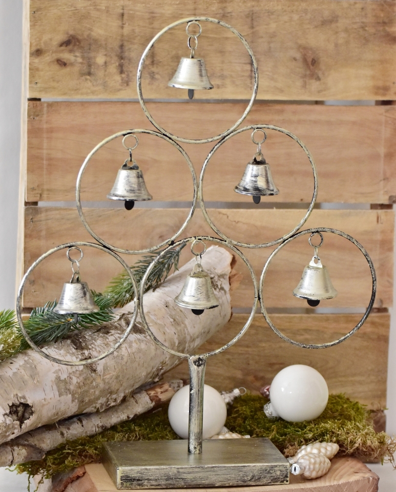 Kovový strom se zvonečky 42 cm, champagne