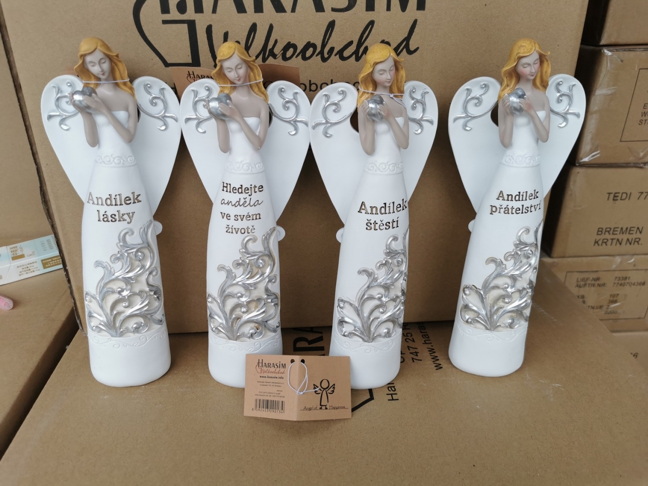 Anděl s nápisem a srdíčkem, 28 cm, mix druhů