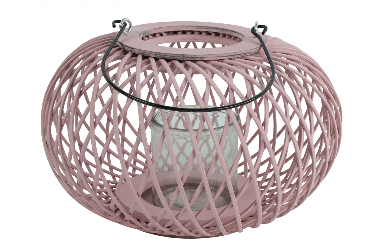 Proutěná lucerna Lena 20x32 cm, růžová