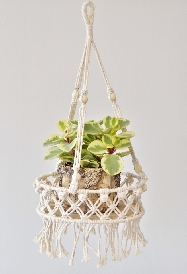 Macramé závěsný květináč krémový 55 cm