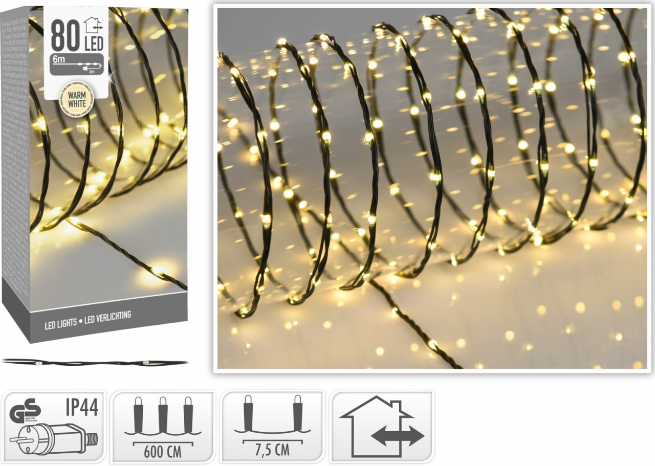 Dekorativní osvětlení 80 LED, 6 m teplá bílá, měkký drát