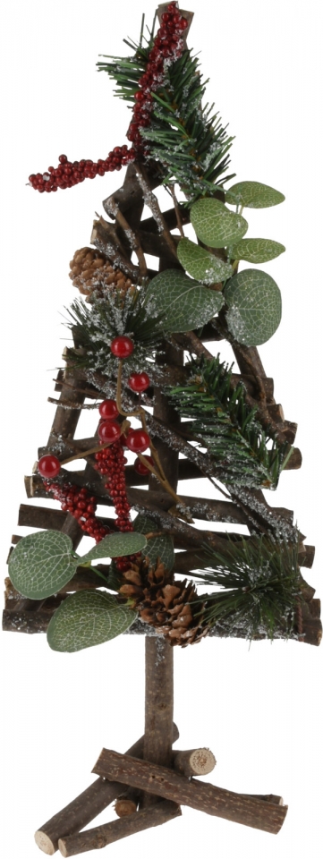 Vánoční stromeček z dřívek, zdobený červený 40 cm