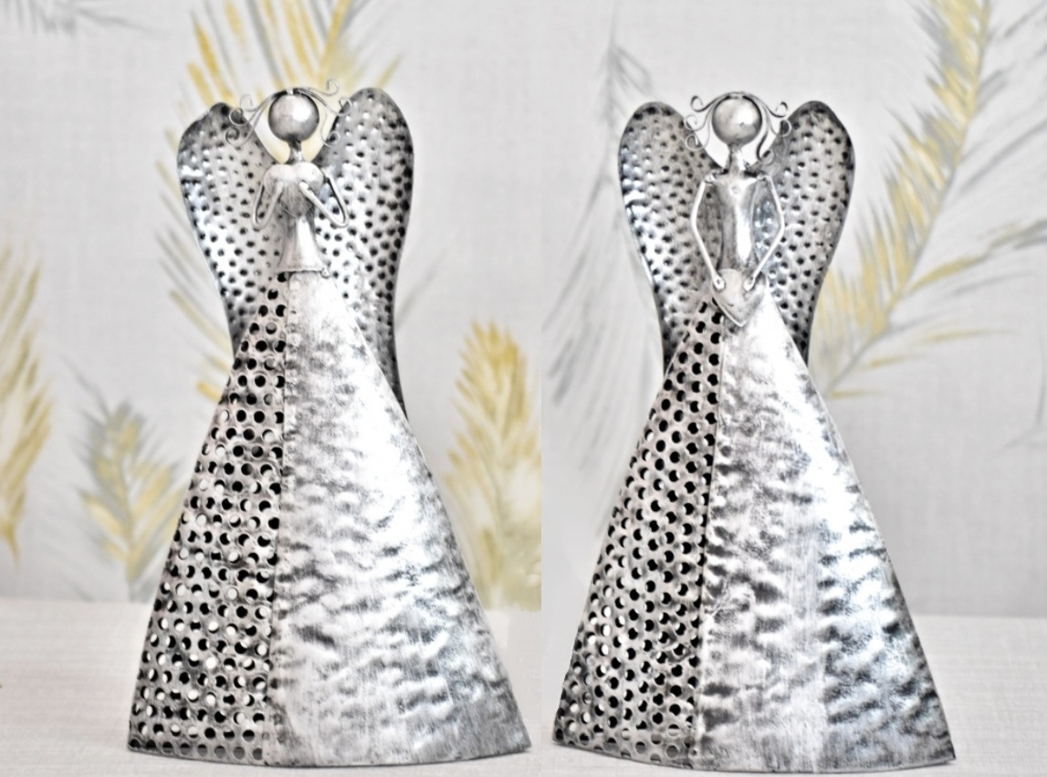 Plechový anděl Bella stříbrný 54,5 cm