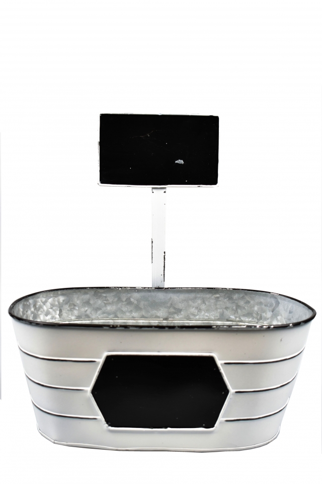 Oválný plechový květináč s popisovací cedulkou, sada 3 ks