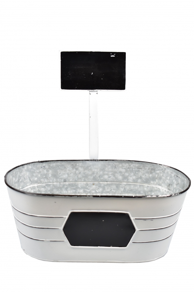 Oválný plechový květináč s popisovací cedulkou, sada 3 ks