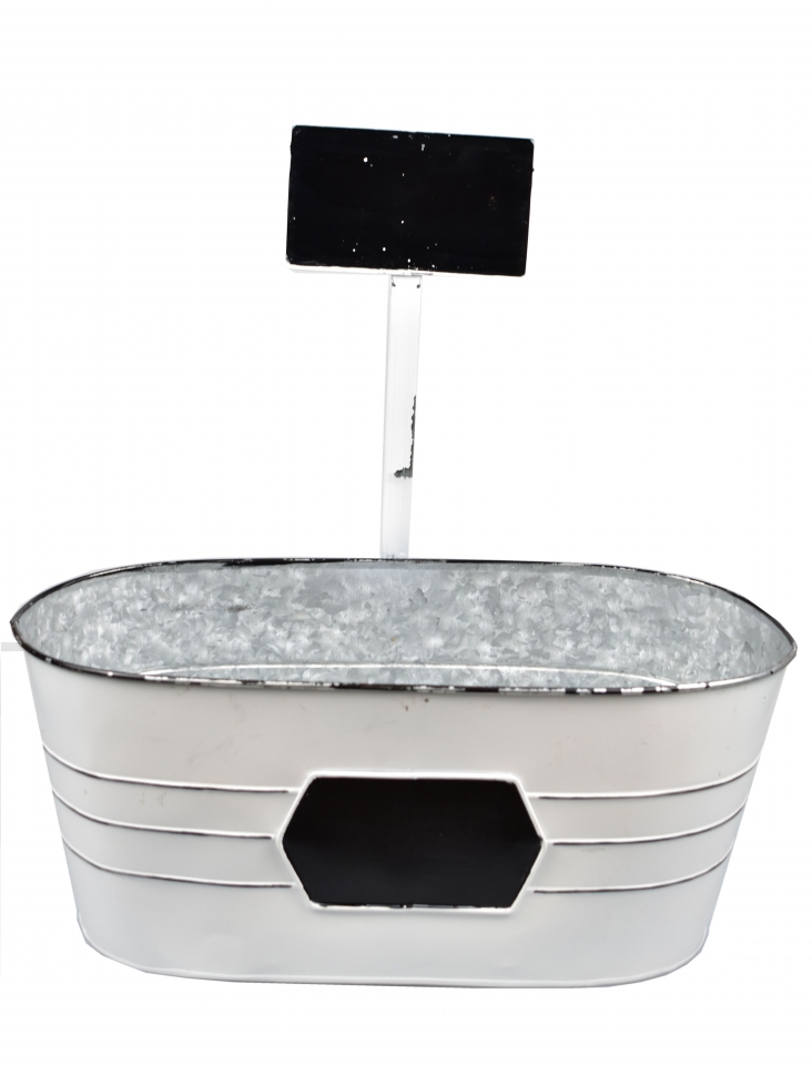 Oválný plechový květináč s popisovací cedulkou, sada 3 ks