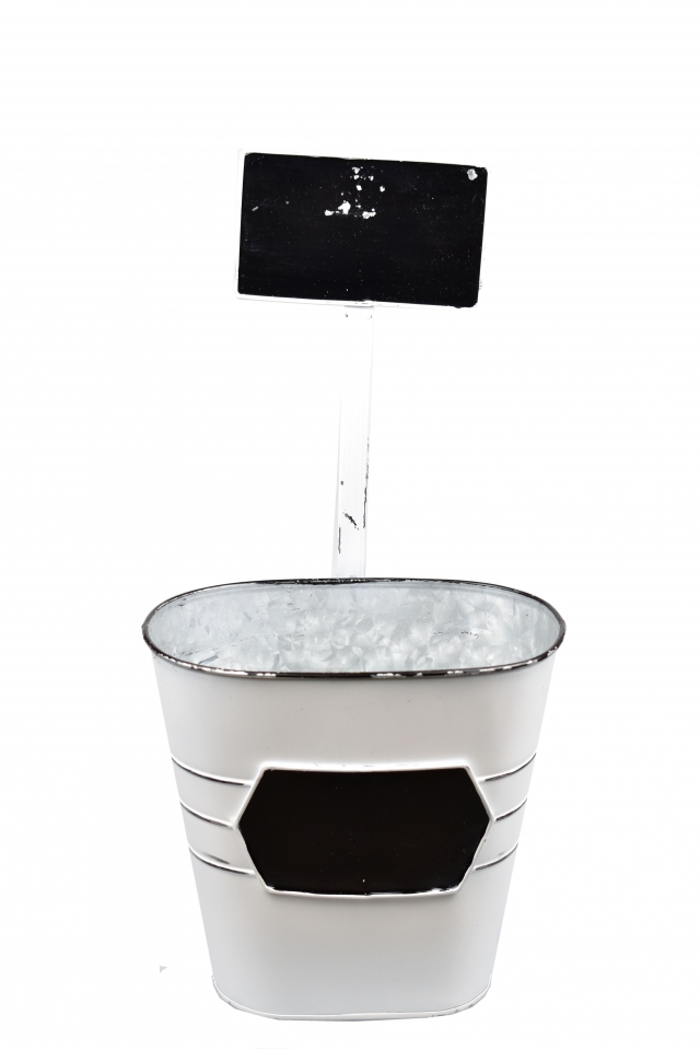 Oválný plechový květináč s popisovací cedulkou, sada 3 ks