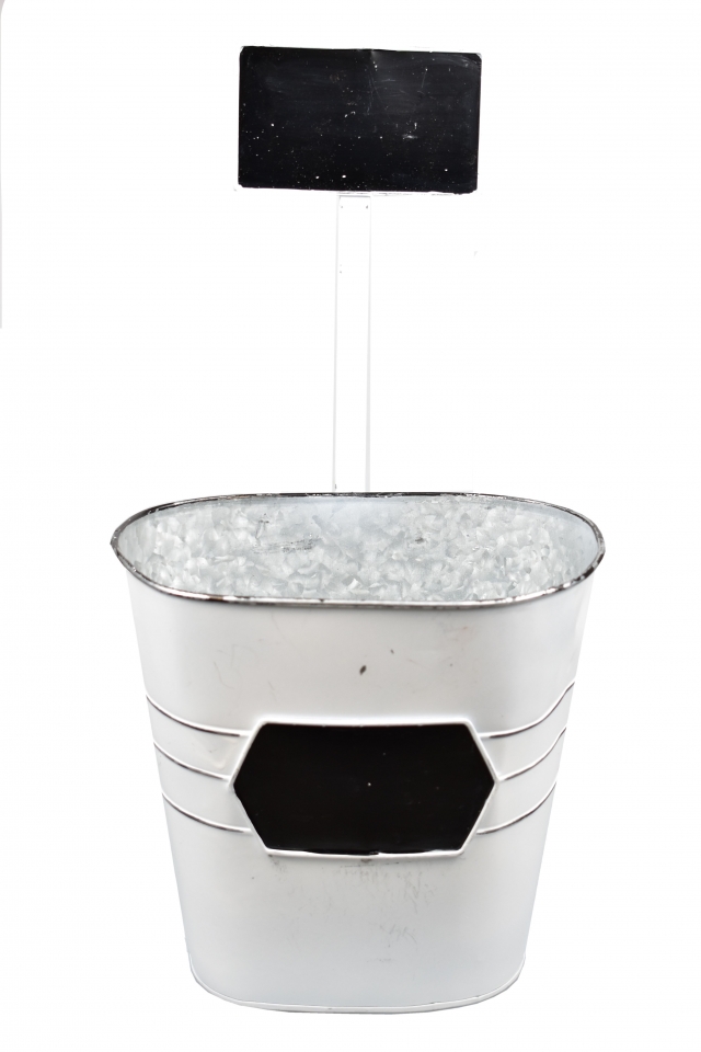 Oválný plechový květináč s popisovací cedulkou, sada 3 ks