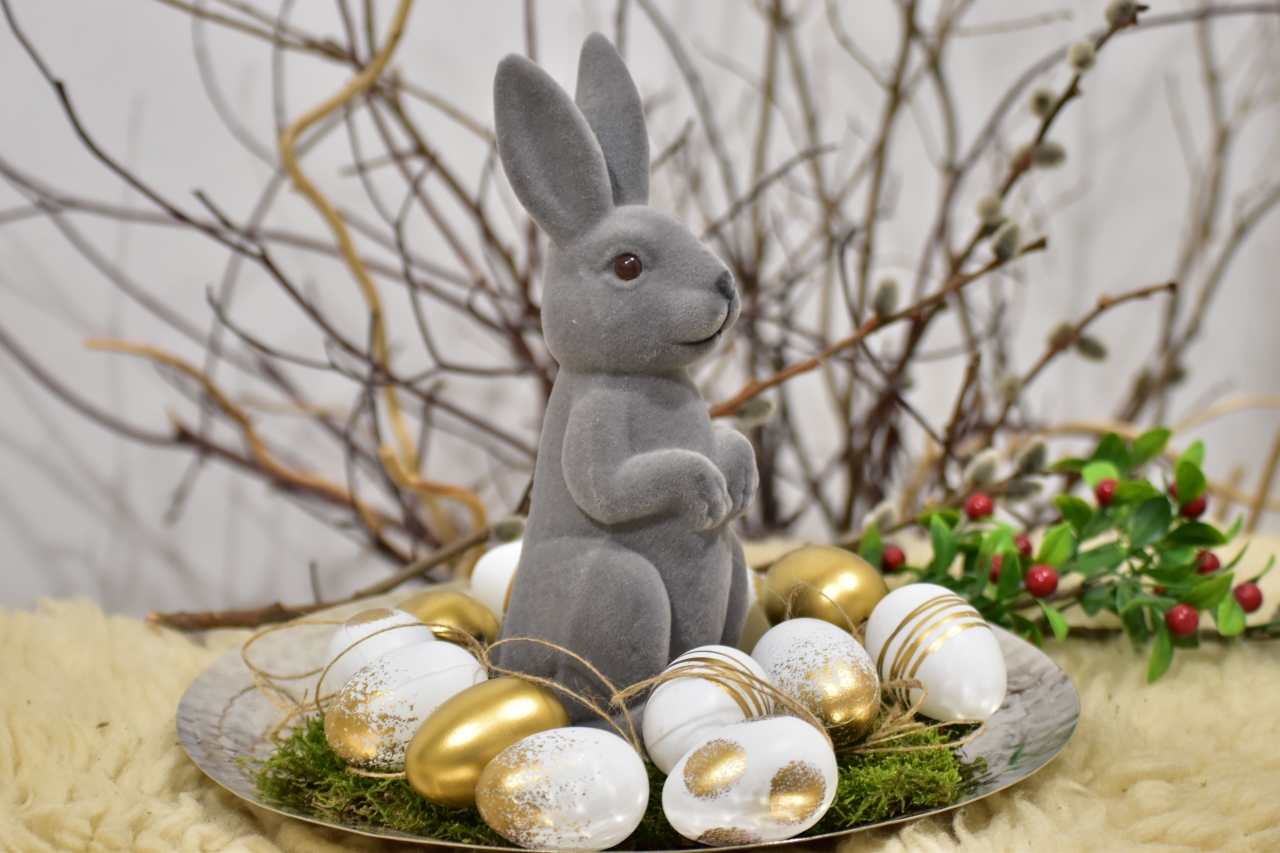 Dekorační zajíc šedý 24 cm