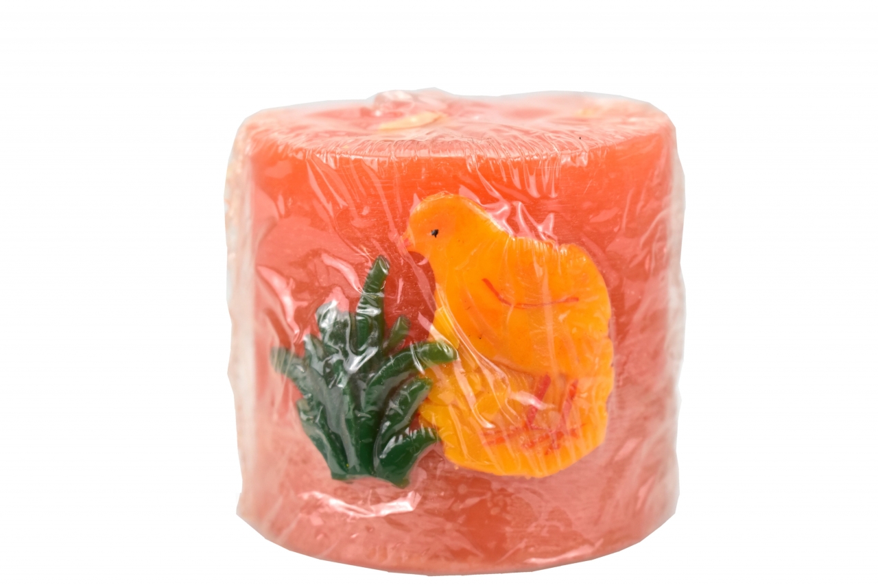 Svíčka válec tmavě oranžová s kuřátkem 6x6 cm