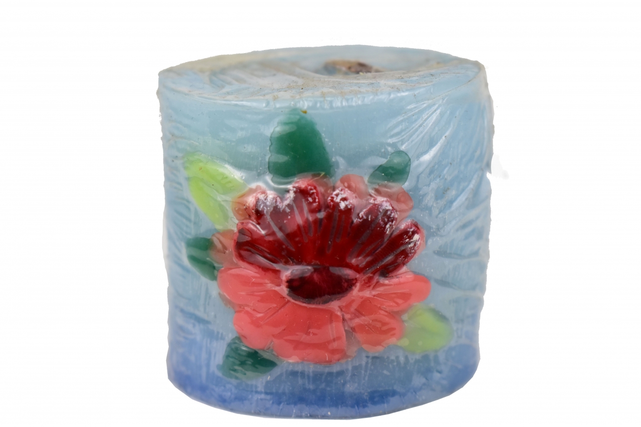 Svíčka válec modrá s bordó kopretinou 6x6 cm