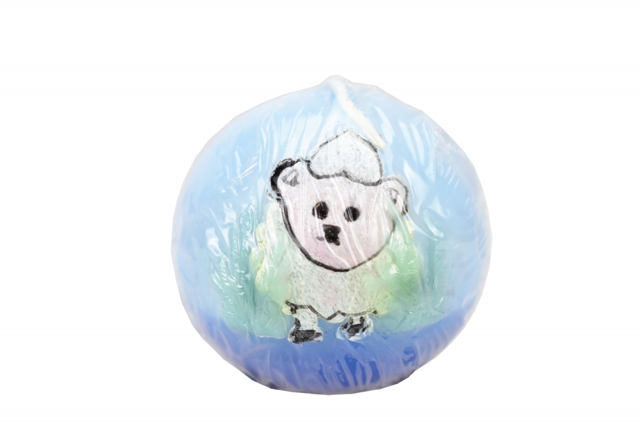 Svíčka koule modrá s ovečkou 6 cm