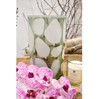 Skleněný svícen zelený s listy 25x15 cm