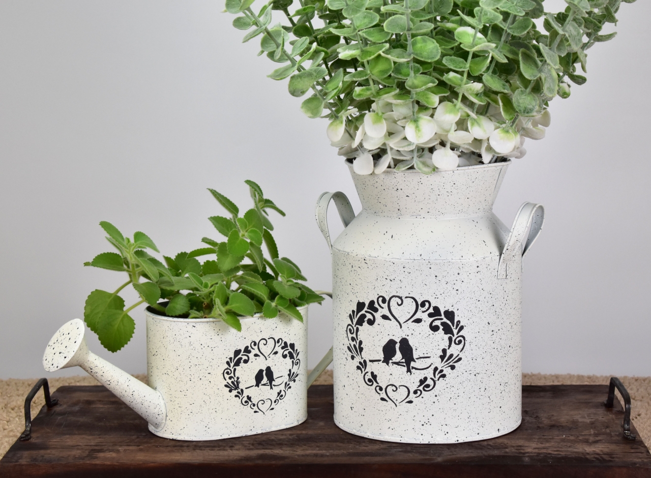 Plechový květináč konvička Love birds 11x32x10 cm