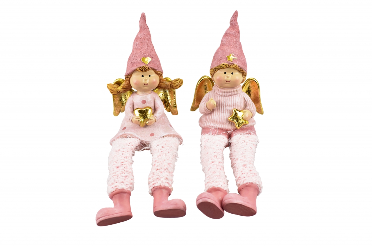 Vánoční andílek sedící růžový, mix druhů 19x6x5 cm