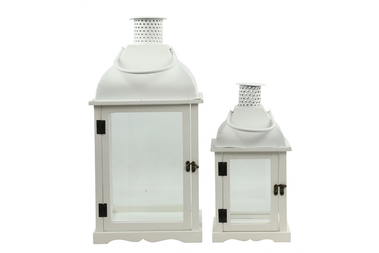 Dřevěná lucerna Caroline s/2 bílá