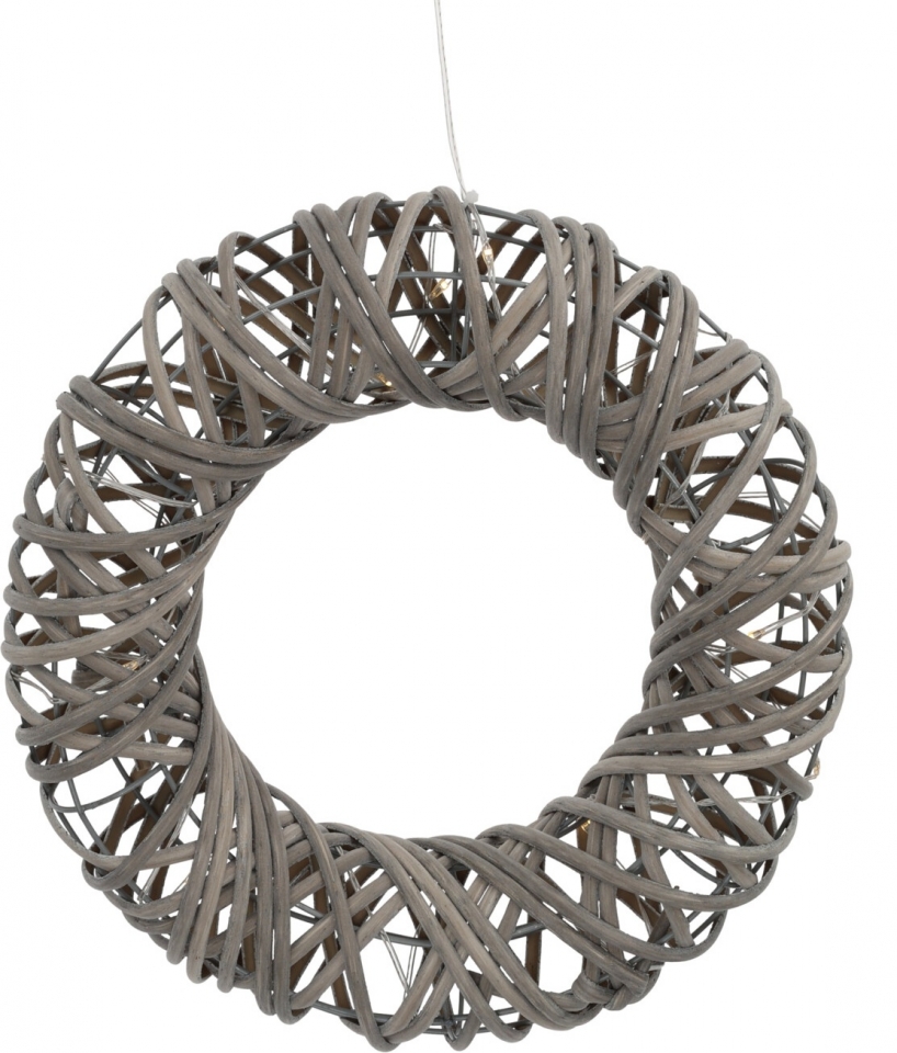 LED věnec z umělého ratanu 40 cm, šedý