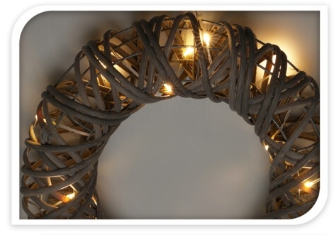 LED věnec z umělého ratanu 40 cm, šedý