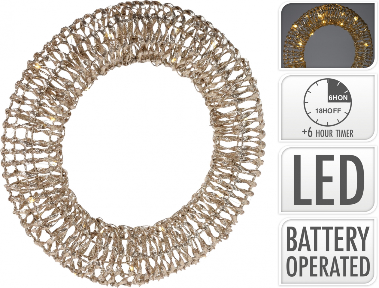 LED věnec zlatý 40 cm